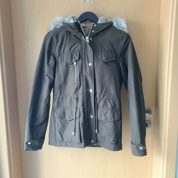 TopShop Jaxson Olive Green Faux Fur Hooded Lined Anorak Peacoat Jacket US Size 2 - Picture 10 of 16